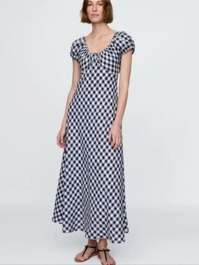 Gap X Doen Gingham Linen Dress In Navy/White Size XXS